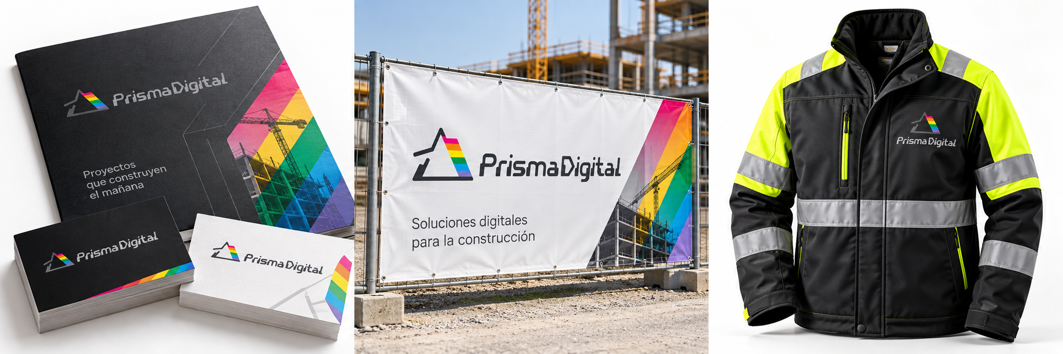 Papelería corporativa con una estética propia de construcción.